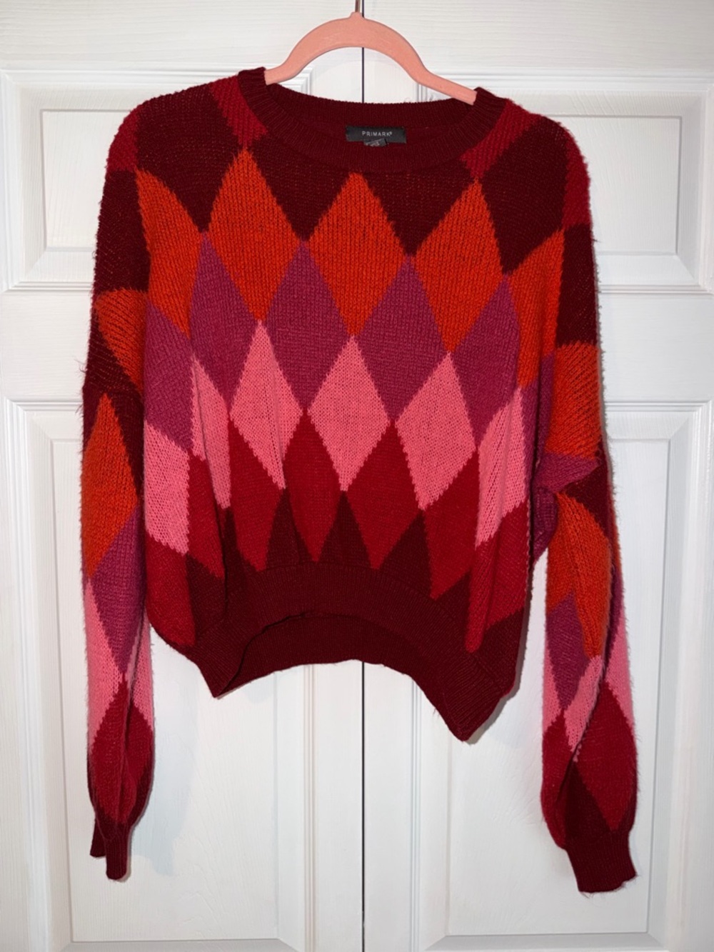 Primark Red, Pink & Orange Argyle Crewneck Sweater